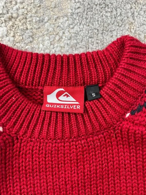 Vintage Quiksilver men’s Red White Crewneck Wool Sweater Size S – photo 3